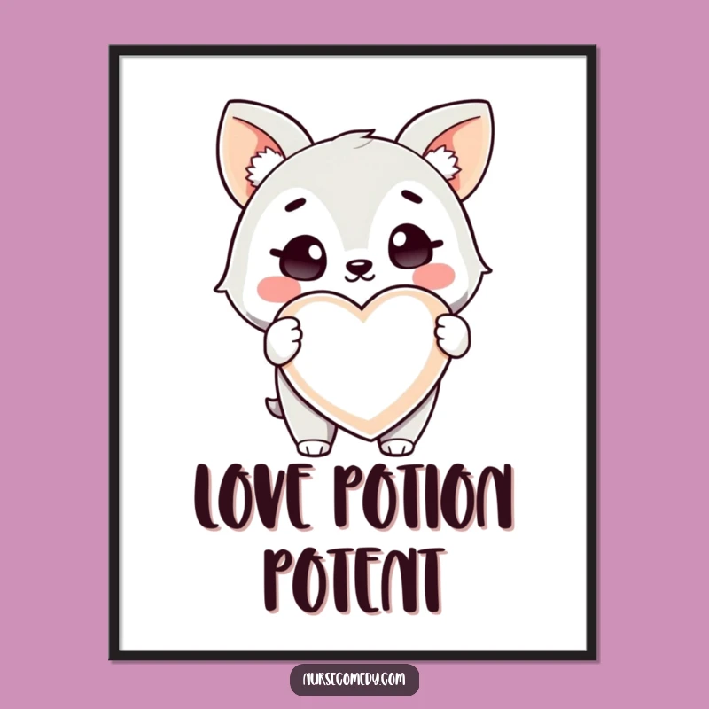 Funny Health Animal Poster: Winking Character, Heart Pill Art, Decor Gift!