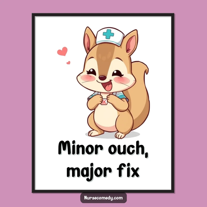 Funny Squirrel Nurse Poster - Tiny Boo-Boo Wall Art