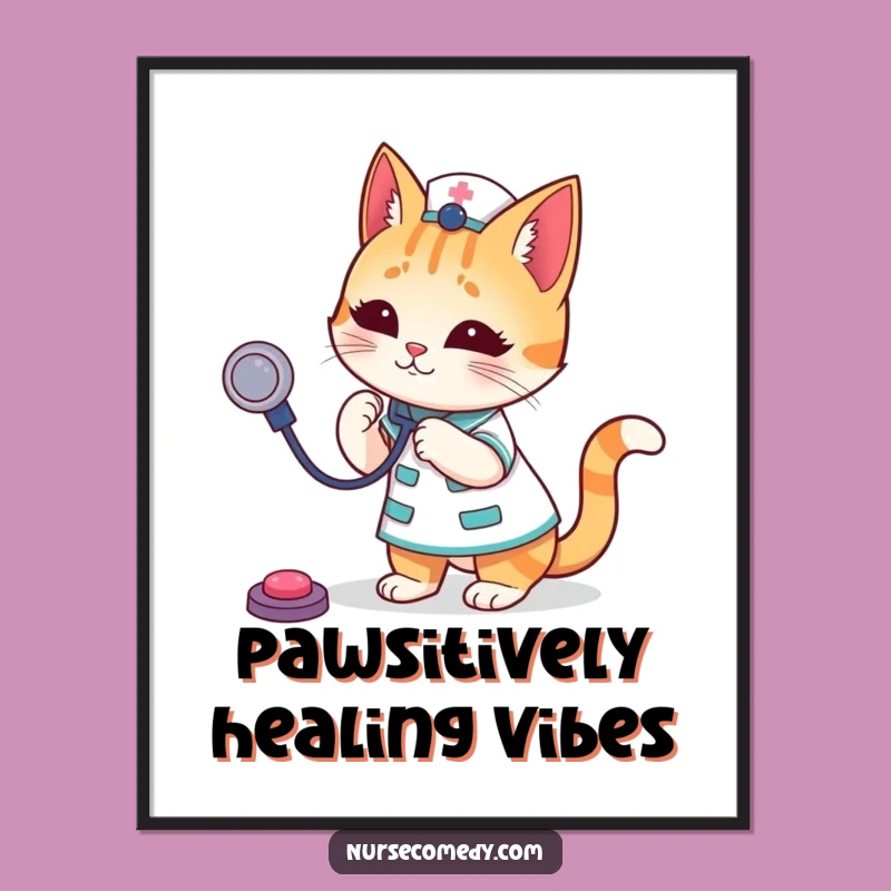 Funny Cat Nurse Poster: Whimsical Feline Doctor Art, Perfect Humorous Decor for Clinics