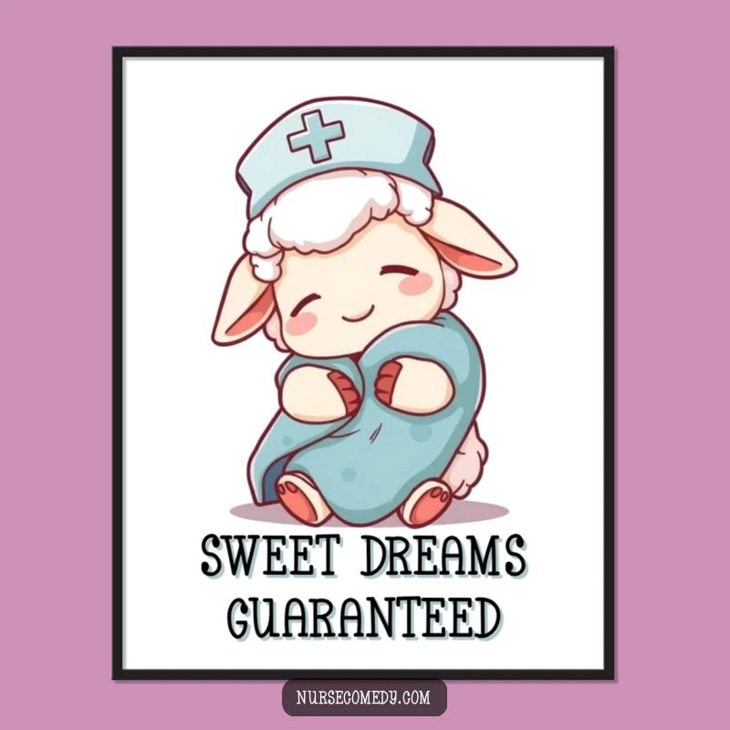 Funny Sheep Nurse Poster: Sleepy Character Art, Dreamy Wall Decor