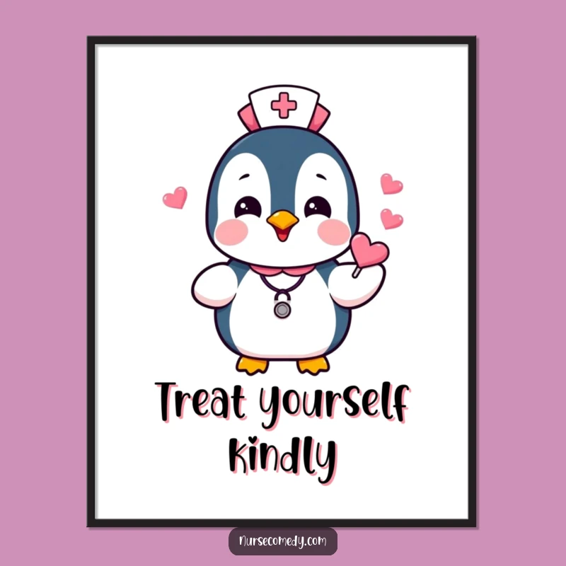 Funny Penguin Nurse Poster: Sweet Candies Art, Humorous Gift for Hospitals