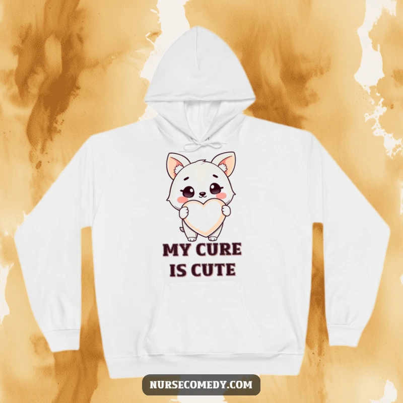 Funny Health Animal Hoodie: A warm hoodie featuring a winking animal character holding a giant heart-shaped pill.