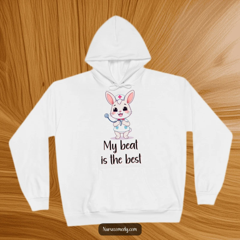 Funny Kawaii Bunny Nurse Hoodie: Merry stethoscope bounce with a cheerful grin, a cozy and funny design for healers. Great funny gift.