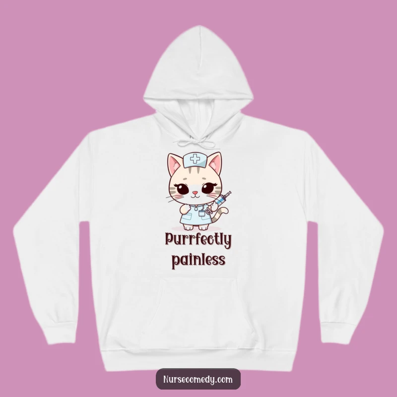 Cozy Funny Kawaii Cat Nurse Hoodie: Sly Syringe Wink - Warm & Witty!