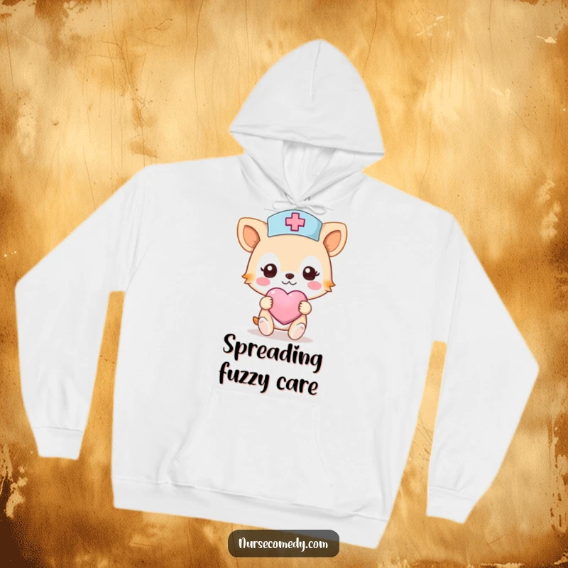 Funny Nurse Animal Hoodie: A warm hoodie featuring a caring animal character in a nurse hat holding a heart bandage.