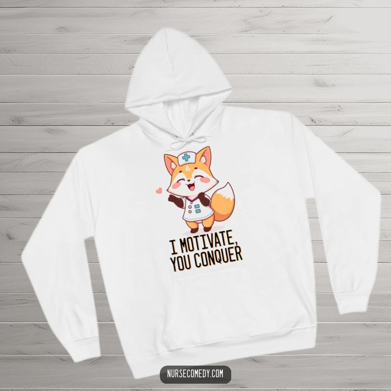 Funny Fox Nurse Hoodie: Adorable animal doctor giving a supportive pat on the back, radiating warmth and silliness.