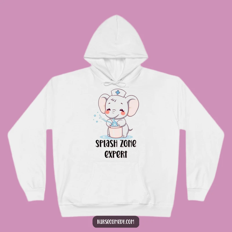 Funny Kawaii Elephant Nurse Hoodie - Cozy Cartoon Splashing Character Sweatshirt Gift