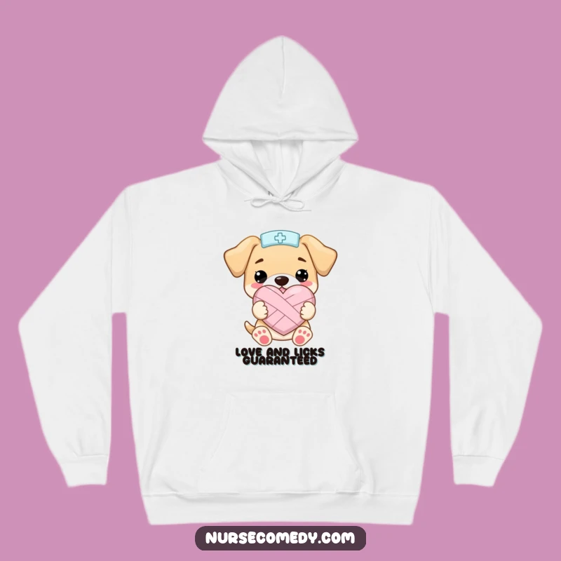 Cozy Funny Kawaii Puppy Nurse Heart Hoodie: Snuggle Up with Sweet Humor