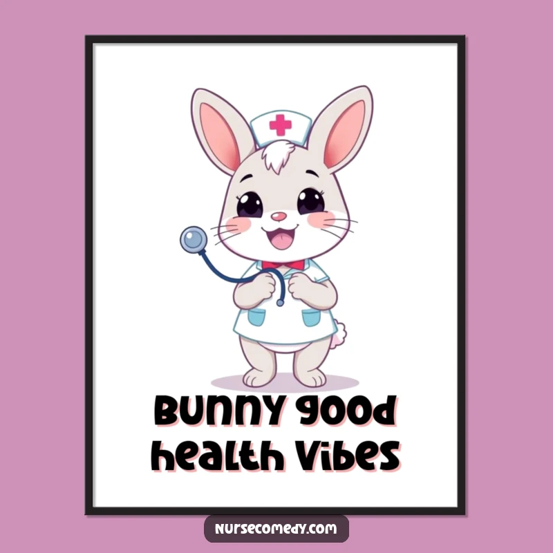 Free Printable Wall Art: Funny Bunny Nurse, Stethoscope Bounce, Downloadable Decor
