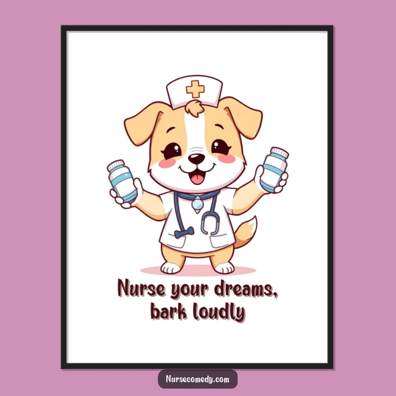 Free Printable Dog Nurse Wall Art: Kawaii Juggler Decor, Downloadable Humor, Home Art