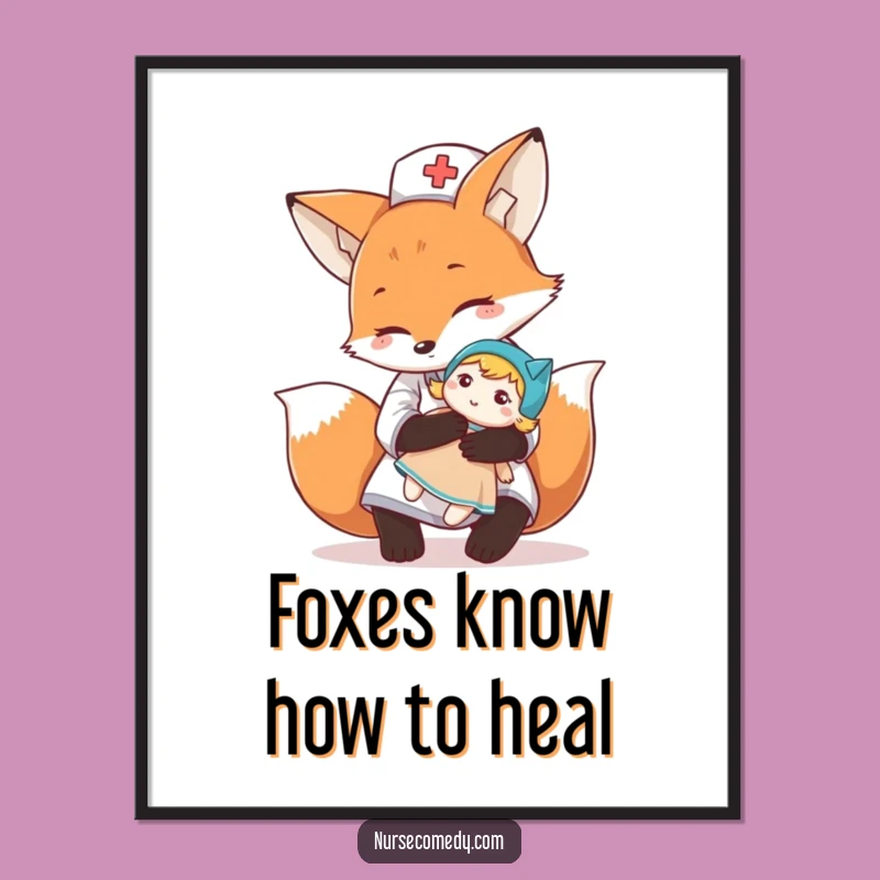 Free Printable Fox Nurse Wall Art: Funny Hugging Doll DL Decor