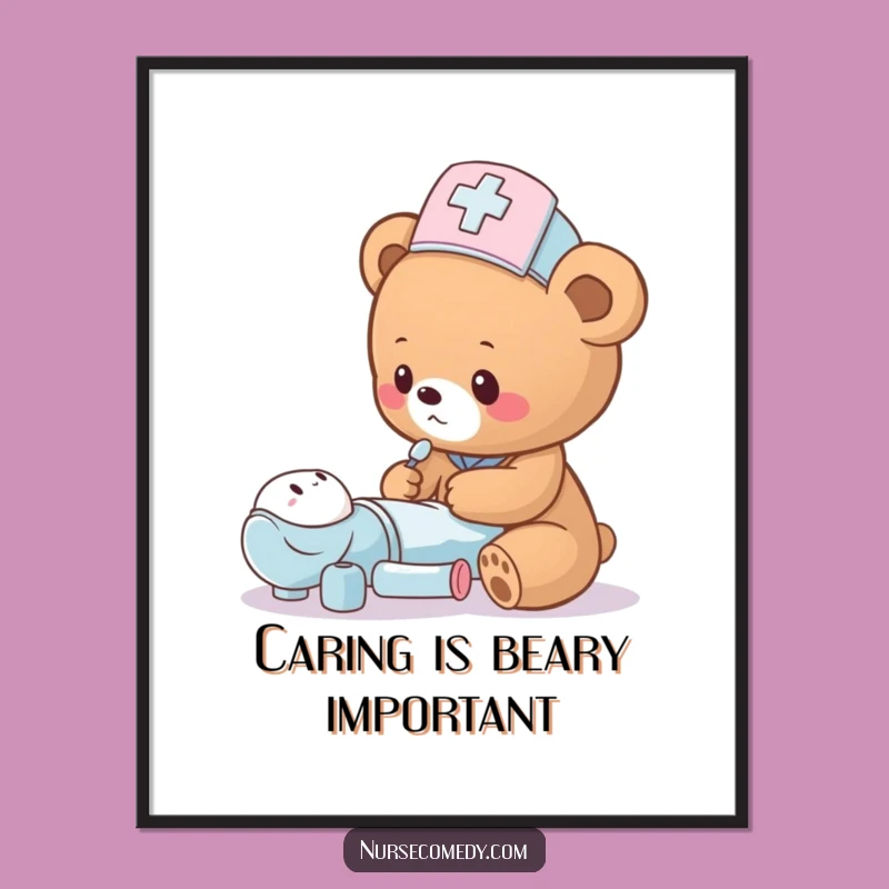 Funny Free Printable Bear Nurse Art: Cub Doctor Downloadable Wall Decor