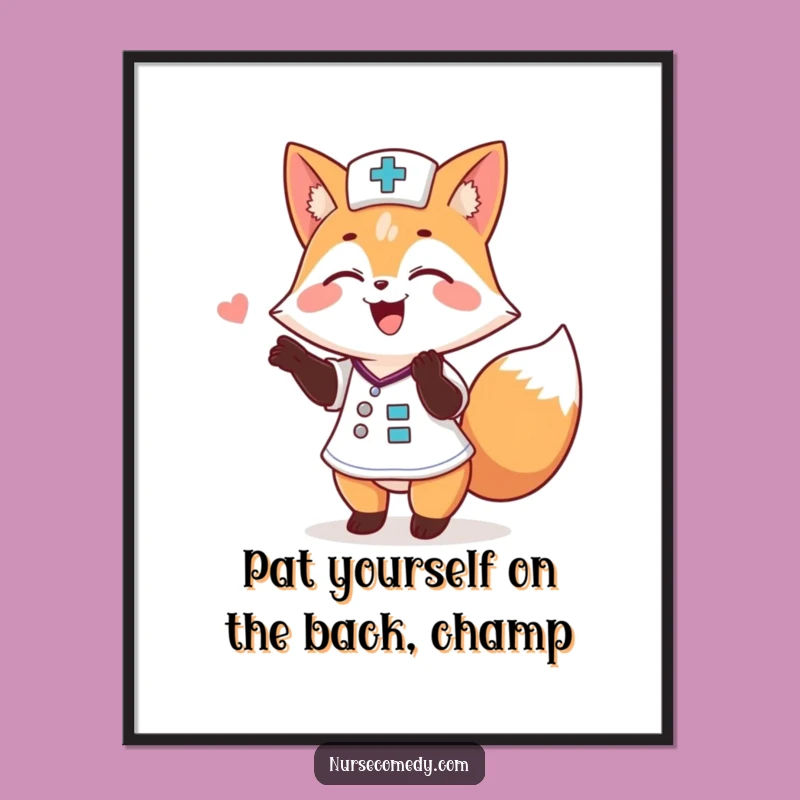 Funny Free Printable Wall Art: Fox Nurse Giving Pat - Humorous Downloadable Art