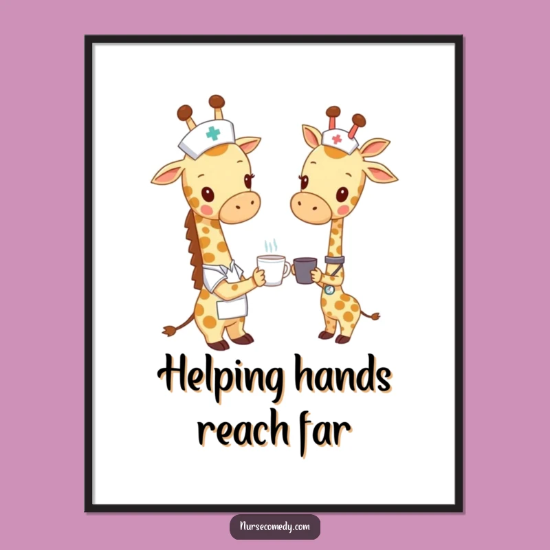 Free Printable Wall Art: Gentle Giraffe Nurse's Care, Whimsical Downloadable Decor