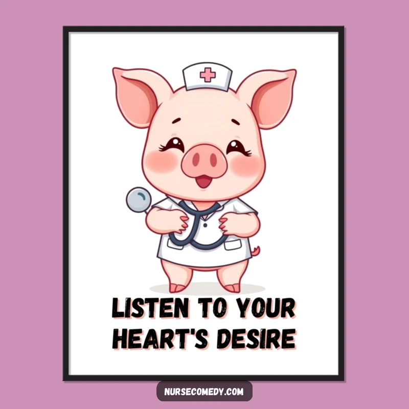 Funny Free Printable Piglet Nurse Art: Stethoscope Beat Downloadable Decor