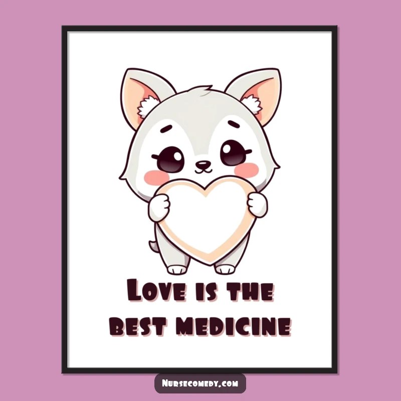 Free Printable Wall Art: Funny Heart Pill Animal Winking, Cute Downloadable Decor