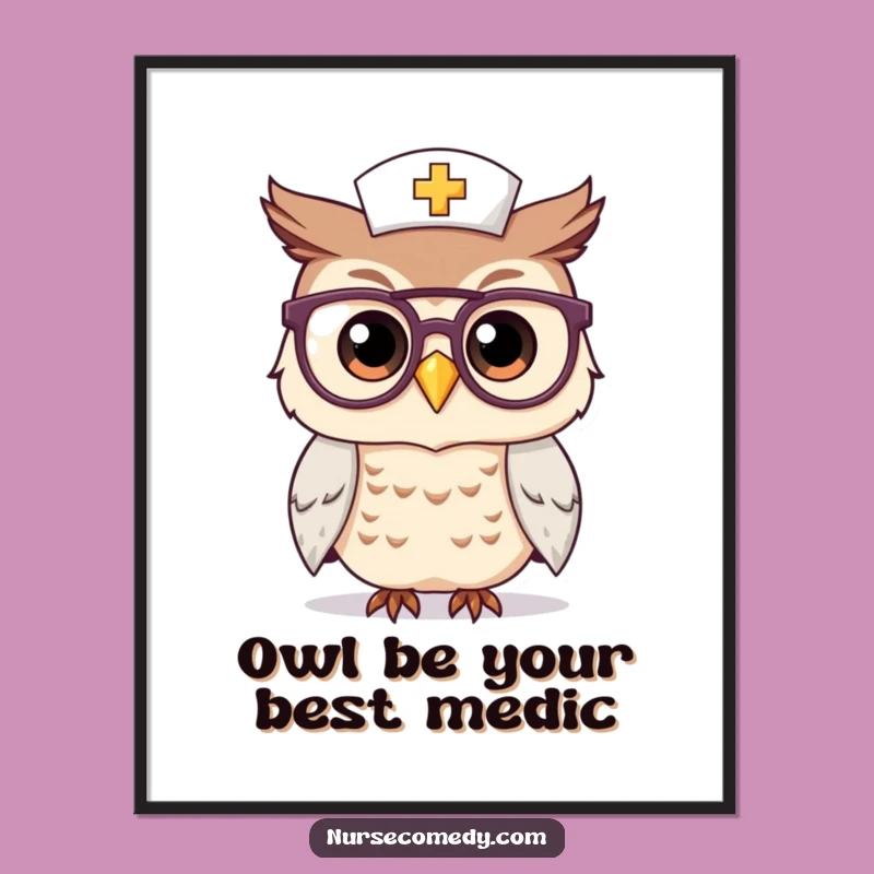 Kawaii Owl Nurse Free Printable Wall Art: Wise & Funny Downloadable Decor