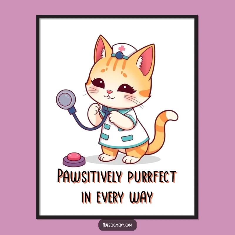 Free Printable Wall Art: Funny Cat Nurse Stethoscope - Humorous Downloadable Art