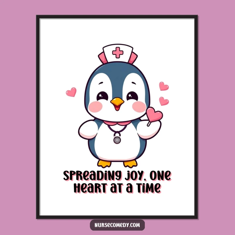 Free Printable Wall Art: Cute Penguin Nurse Candies - Humorous Downloadable Art