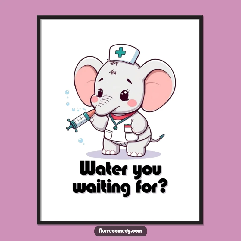 Free Printable Funny Wall Art: Silly Elephant Nurse Spritzing Joyful Mist