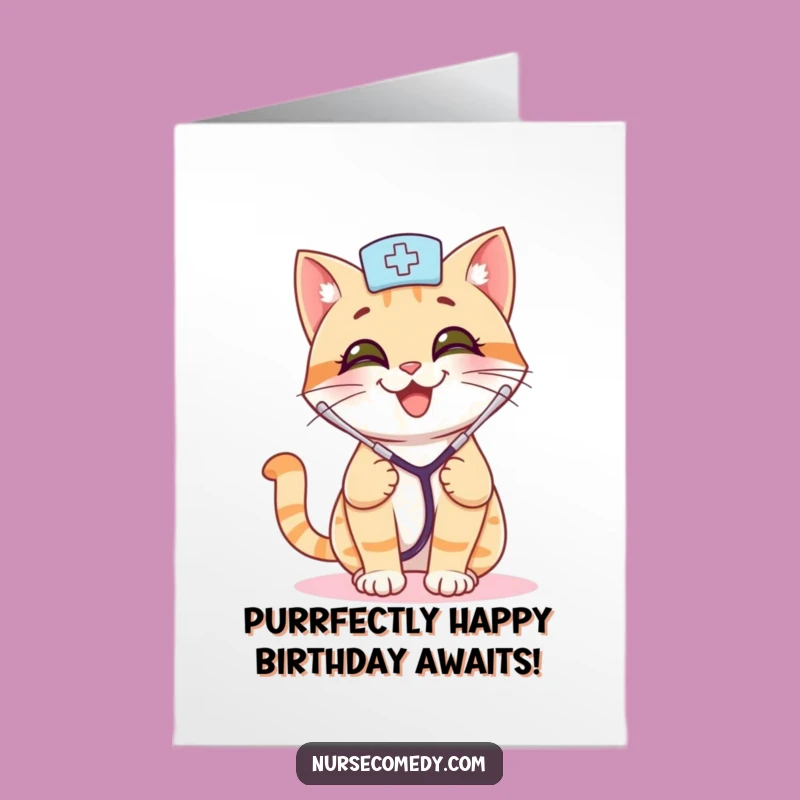 Funny Free Printable Birthday Card: Bouncing Cat Nurse - Playful Gift Download