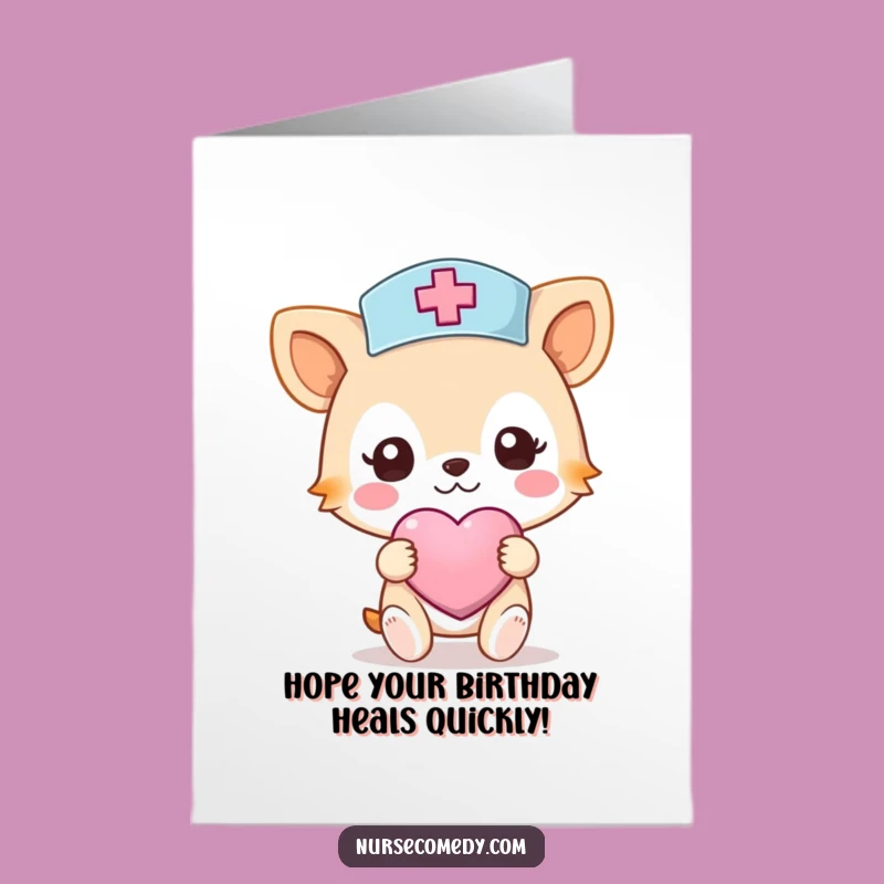 Free Printable Birthday Card: Funny Nurse Animal, Heart Bandage, Downloadable Get Well Gift