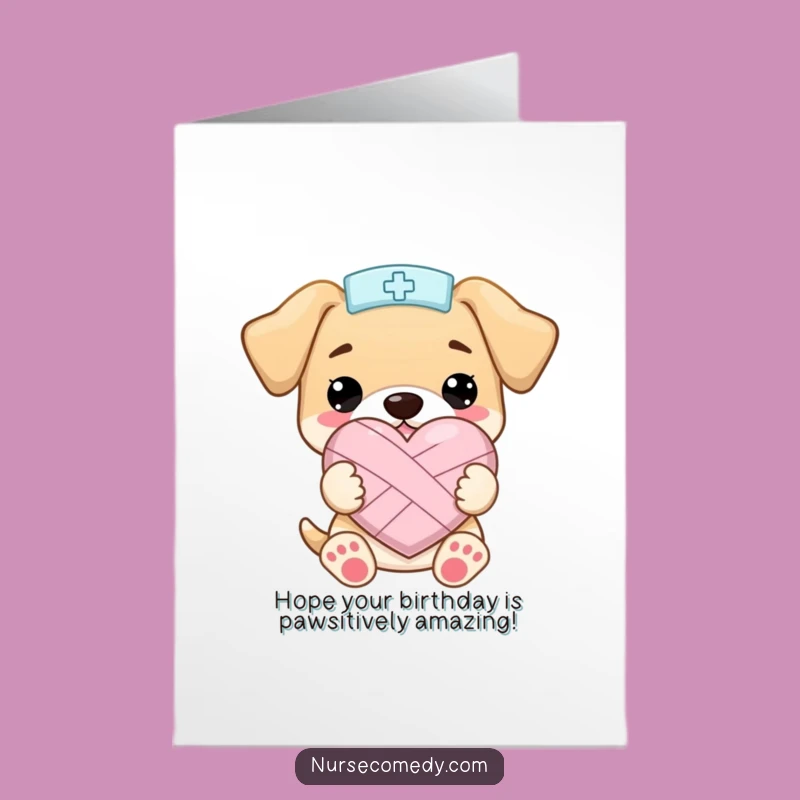 Free Printable Kawaii Puppy Nurse Birthday Card: Funny Love & Healing Gift, DIY