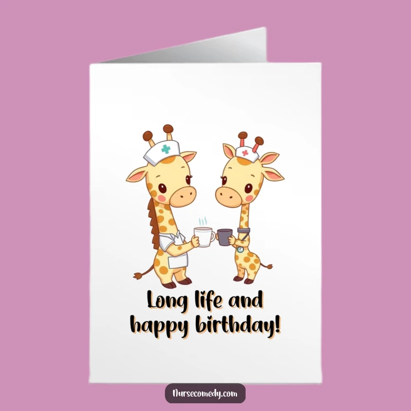 Free Printable Birthday Card: Giraffe Nurse's Gentle Care, Heartwarming Downloadable Gift