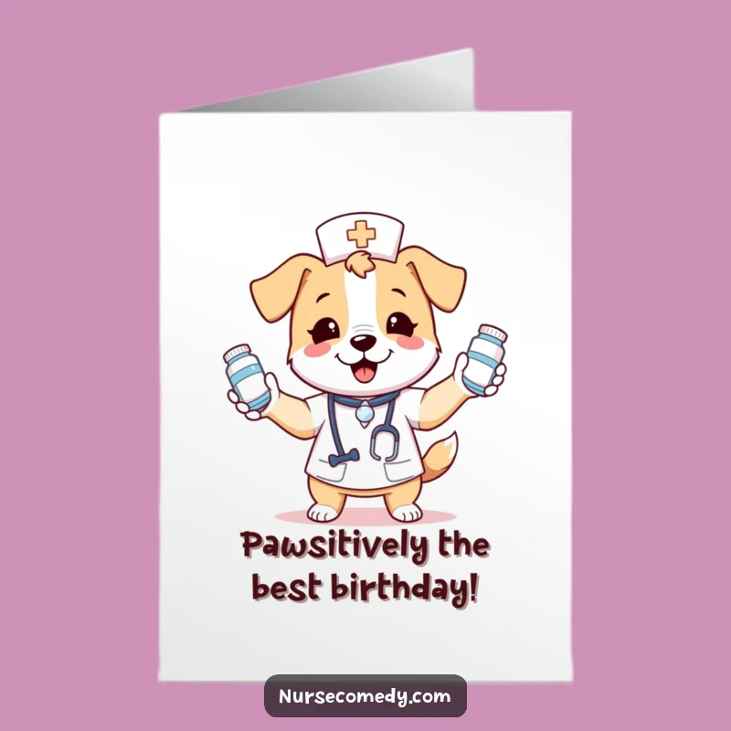 Free Printable Dog Nurse Birthday Card: Kawaii Pooch Juggling Fun, Downloadable Gift