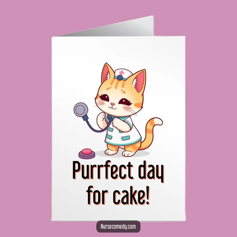 Free Printable Birthday Card: Funny Cat Nurse Stethoscope Toy - Downloadable Gift