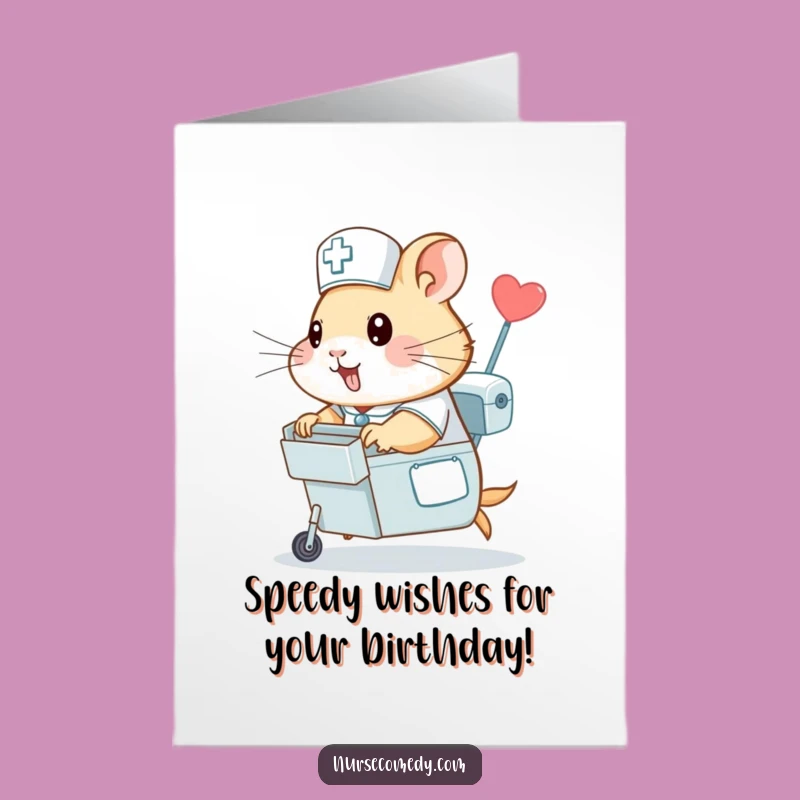 Free Printable Birthday Card: Speedy Hamster Nurse's Wishes, Energetic Downloadable Gift