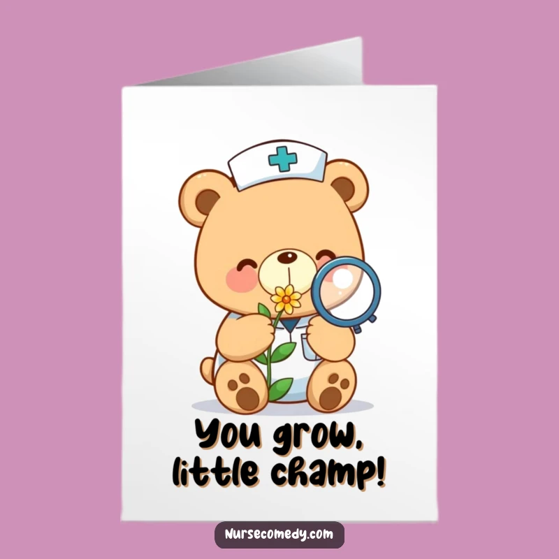 Free Printable Congrats Card: Kawaii Bear Nurse's Gentle Care, Heartfelt Humorous Downloadable Gift