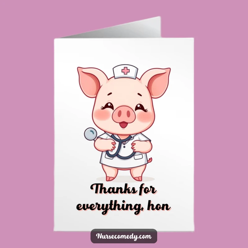 Free Printable Piglet Nurse Thank You Card: Stethoscope Beat Download