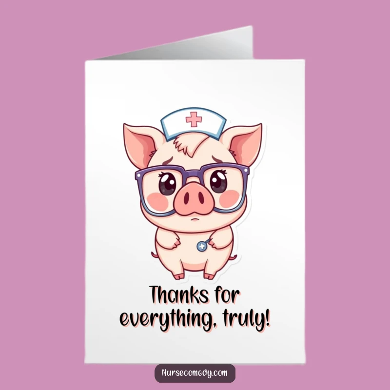Free Printable Pig Nurse Thank You Card: Surprised Kawaii Doctor, Downloadable Thanks, Gift