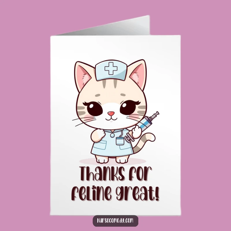 Free Printable Thank You Card: Cat Nurse Syringe, Funny Downloadable Gratitude