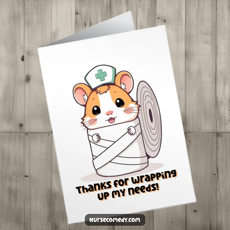 Sweet Free Printable Hamster Nurse Thank You Card: A curious hamster nurse peeks out, showing gratitude with a shy smile.