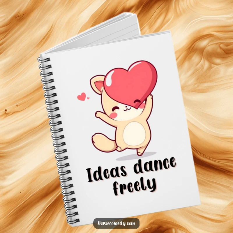Funny Kawaii Animal Notebook showcasing a cute character dancing with a heart, perfect for jotting down inspired thoughts.
