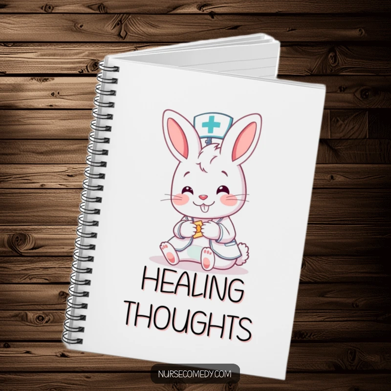 Funny Bunny Nurse Notebook: A sweet cartoon bunny nurse happily applies a bandage, making this notebook a joyful place for notes.