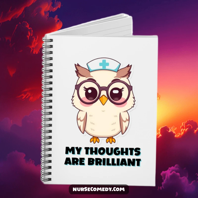 Funny Kawaii Owl Nurse NotebookPeering Through Oversized Spectacles with a Smile, Ideal for Notes, Funny Gift