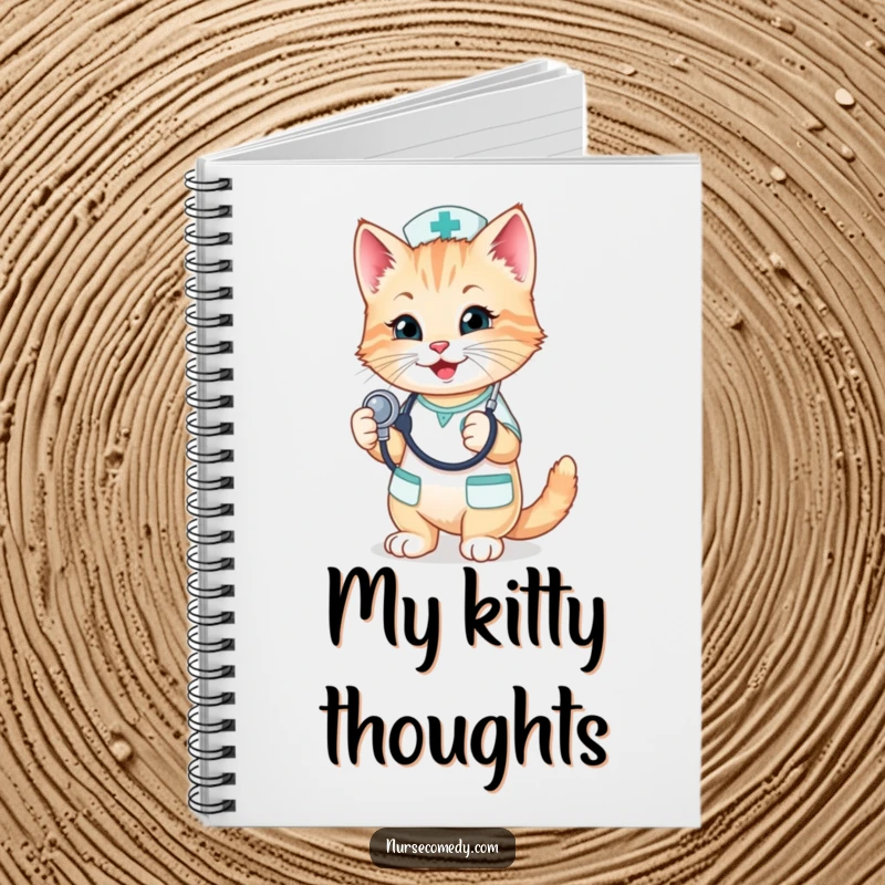Funny Kitten Nurse Notebook: A cute kitten nurse playfully holds a stethoscope, making this notebook a purrfect place for notes.