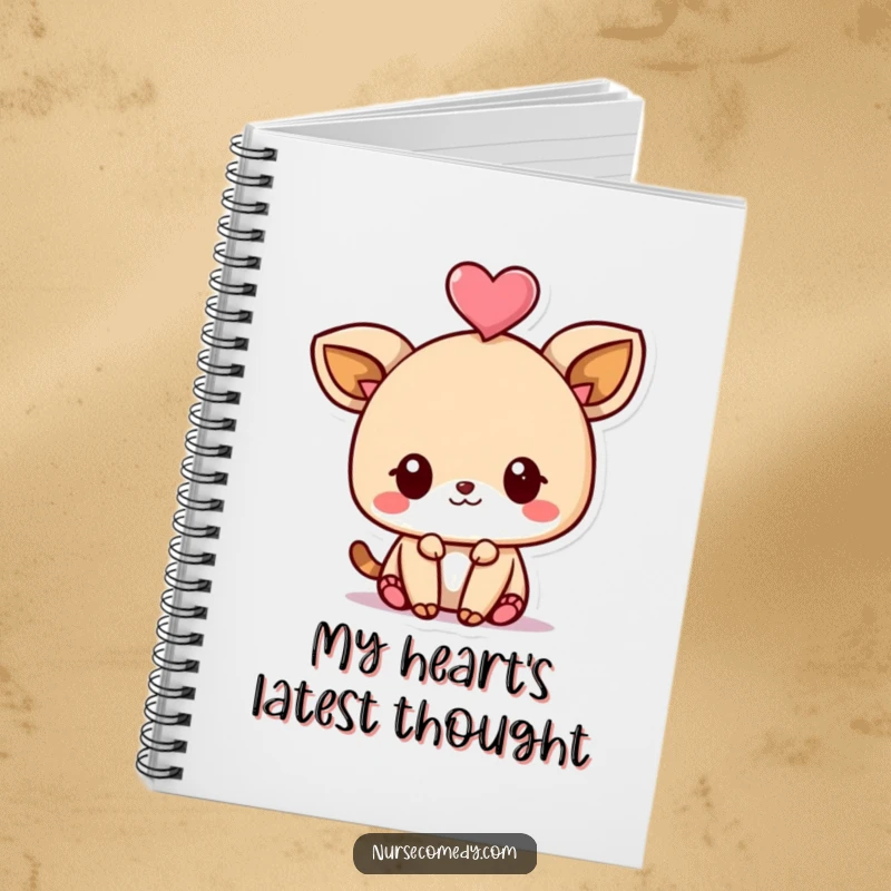 Funny Kawaii Animal Notebook showing a cute character balancing a heart on its head, ideal for writing and drawing with a smile.