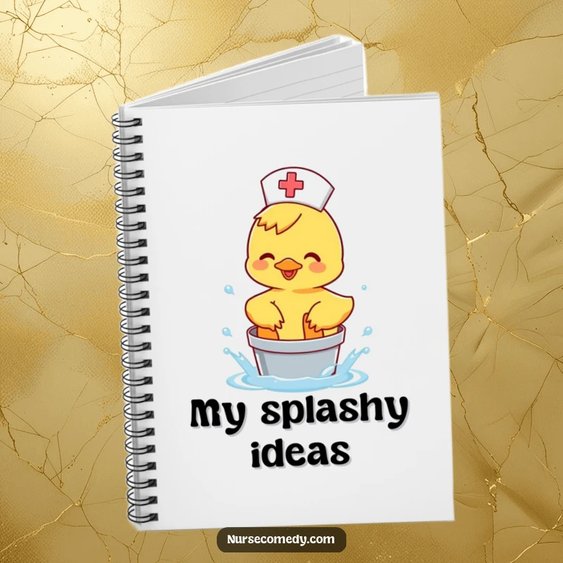 Funny Duck Nurse Notebook with a happy duck splashing water, great for medical notes.