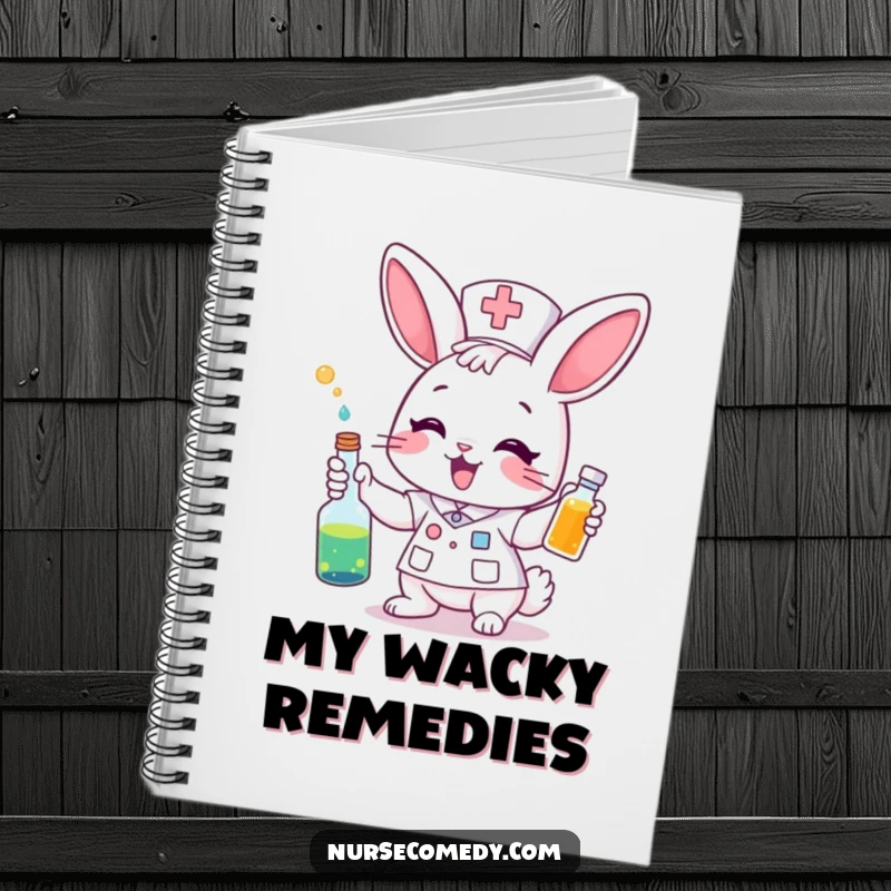 Funny Notebook: A bunny nurse holds a colorful potion. Perfect for jotting down magical thoughts.