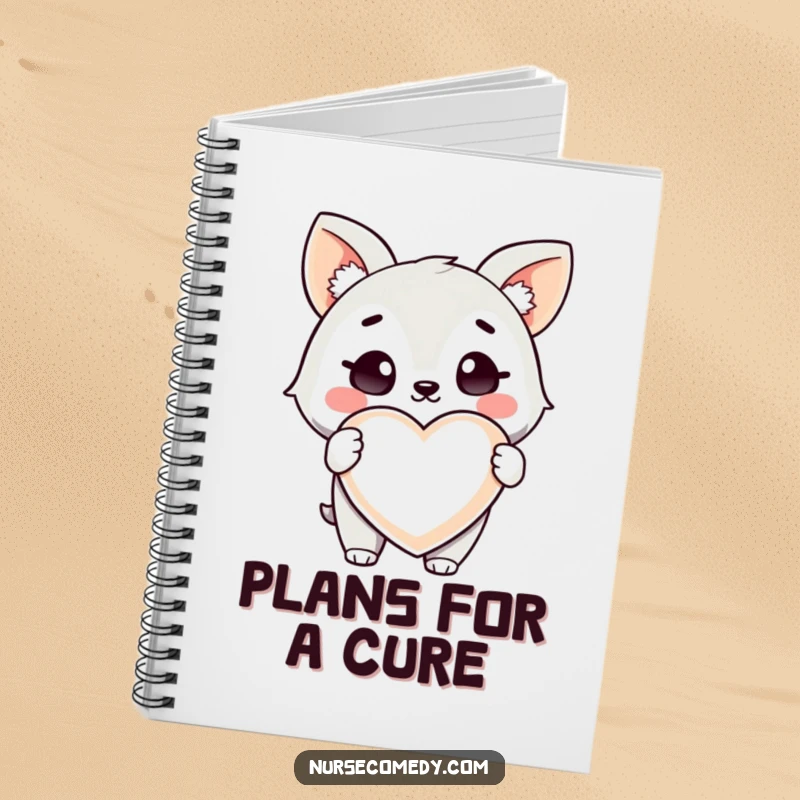 Funny Health Animal Notebook: A notebook with a winking animal character holding a giant heart-shaped pill.