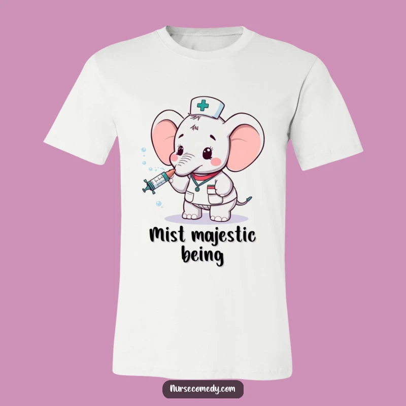 Funny Elephant Nurse T-Shirt: Cute Water Spraying Cartoon Tee, Ideal Gift for Healthcare Pros