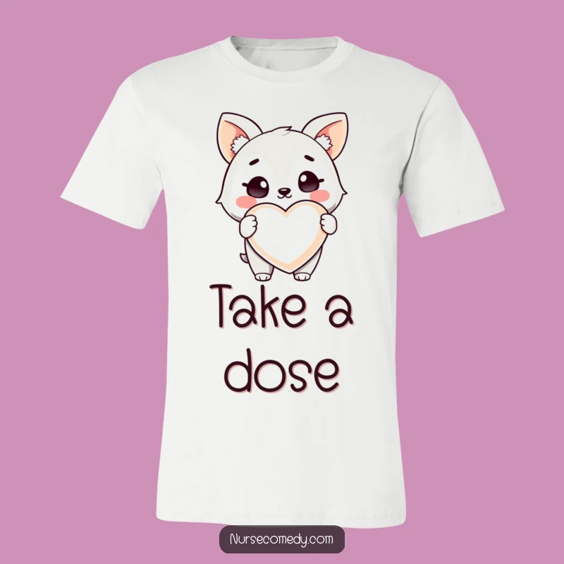 Funny Health Animal T-Shirt: Winking Character, Giant Heart Pill Tee, Gift!