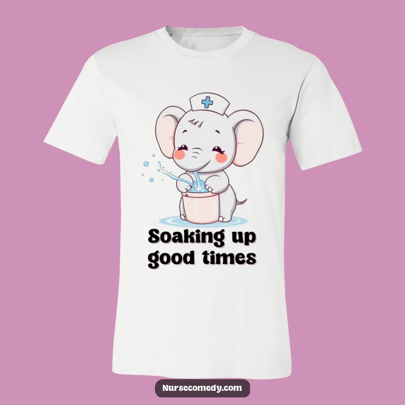 Funny Kawaii Elephant Nurse T-Shirt - Cute Cartoon Splashing Character Tee Gift