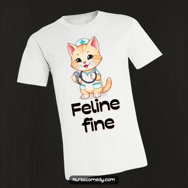 Funny Kitten Nurse T-Shirt: A playful kitten nurse proudly wears a stethoscope, showcasing a charming and humorous take on veterinary care.