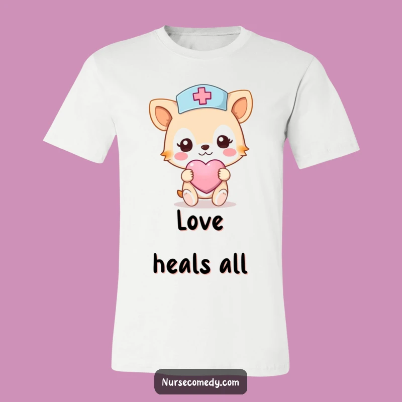 Funny Nurse Animal T-Shirt: Caring Character with Heart Bandage, Gift Tee!