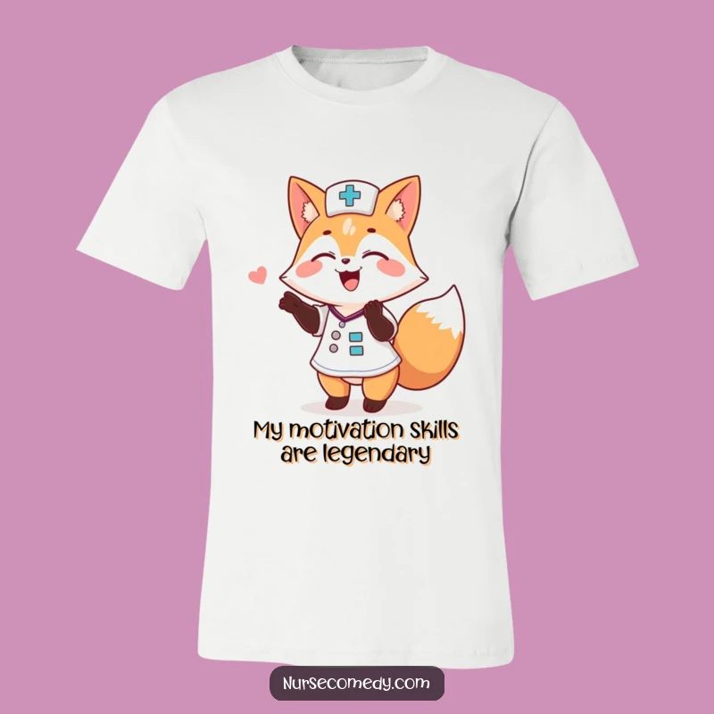 Funny Fox Nurse T-Shirt: Cheerful Animal Doctor Patting Back, Perfect Gift!